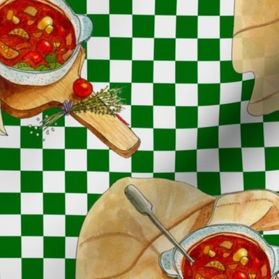 Hearty Pot Of Soup, Green Checkerboard