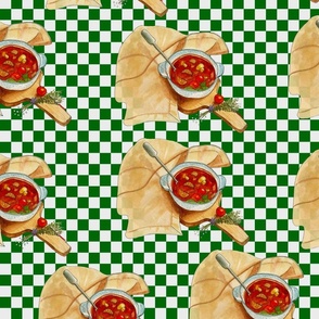 Hearty Pot Of Soup, Green Checkerboard
