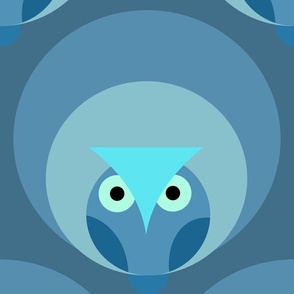 70s owls cozy minimal blue wallpaper- large