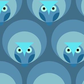 70s owls cozy minimal blue wallpaper- medium