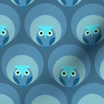 70s owls cozy minimal blue wallpaper-  small