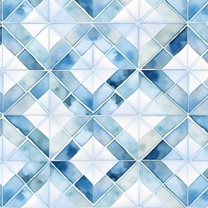 Blue Watercolor Geometric Pattern - large
