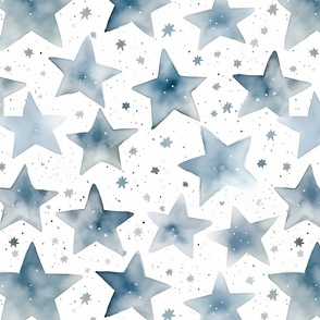 Gray Watercolor Stars on White - large