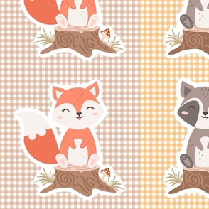 Woodland Nursery Animal Sticker Panels Fox and Raccoon Large 12x12 Cut and Sew Loveys or Wall Decals 
