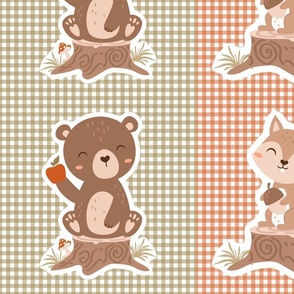 Woodland Nursery Animal Sticker Panels Bear and Squirrel Large 12x12 Cut and Sew Loveys or Wall Decals