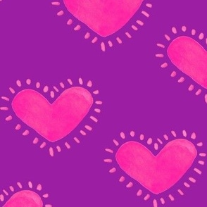 Fun Valentine's Day Pink Heart Pattern - purple background, watercolor