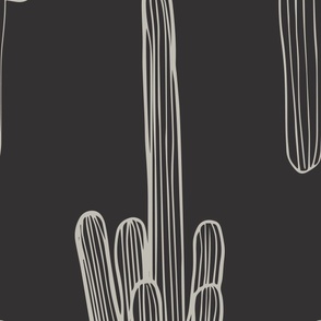 Saguaro Cactus Minimal Line Art | Jumbo Scale | Charcoal Grey, creamy white