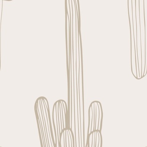 Saguaro Cactus Minimal Line Art | Jumbo Scale | Light Beige, Linen White