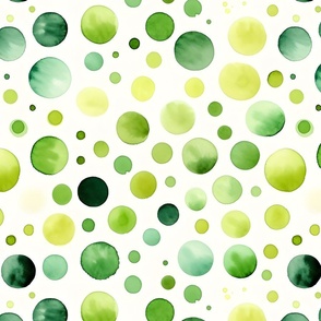 Watercolor Green Polka Dots on White - large