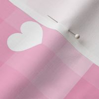 White Hearts on Pink Ombre Plaid Checkered 