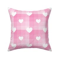 White Hearts on Pink Ombre Plaid Checkered 