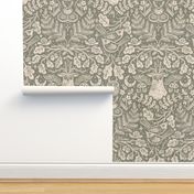 Night in the Forest Woodland Damask | Antique Pewter Green | Textured Historical Inspired