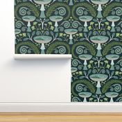 Enchanted Forest - Fern Mushroom Botanical Dark Teal Large