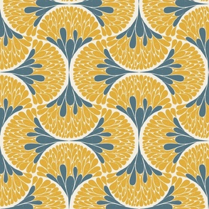 Abstract Mod Ogee Floral Medium Yellow and Grey