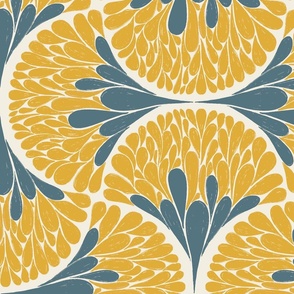 Abstract Mod Ogee Floral Large Yellow and Grey  