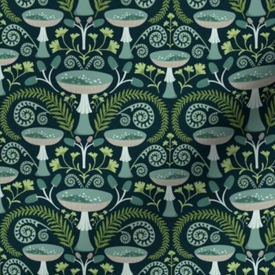 Enchanted Forest - Fern Mushroom Botanical Dark Teal Small