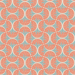 Abstract Mod Ogee Floral Small Coral and blue 