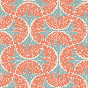 Abstract Mod Ogee Floral Medium Coral and blue 