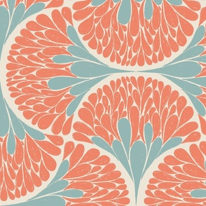 Abstract Mod Ogee Floral Large Coral and blue 