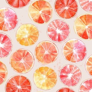 Sliced Grapefruit Watercolor on Light Tan