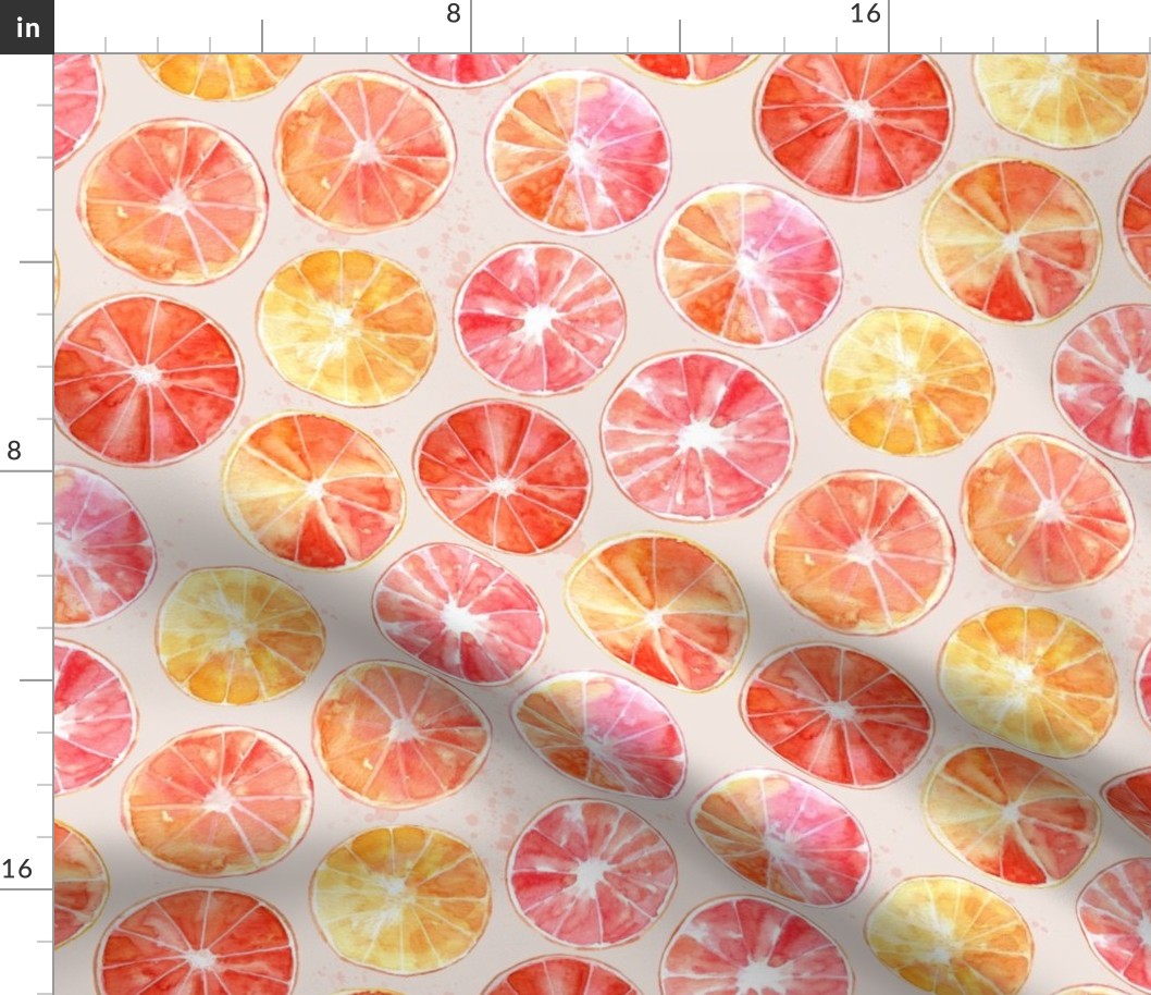 Sliced Grapefruit Watercolor on Light Tan