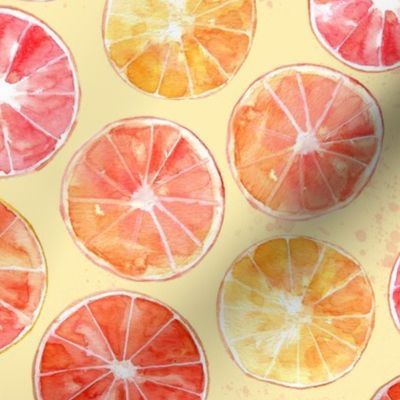 Sliced Grapefruit Watercolor on Butter Yellow