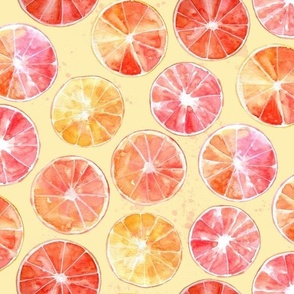 Sliced Grapefruit Watercolor on Butter Yellow