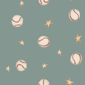 vintage baseball and stars - dusty green