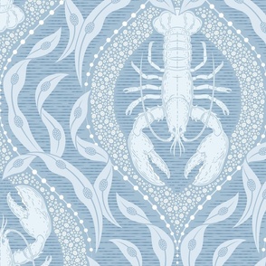2 directional - Lobster and Seaweed Nautical Damask - french blue - large scale
