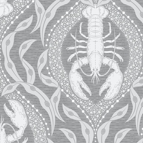 2 directional - Lobster and Seaweed Nautical Damask - grey - large scale