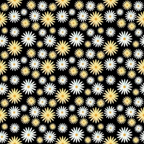 Yellow & White Daisies Pattern, Black