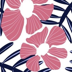pink scandi floral on white - large scale