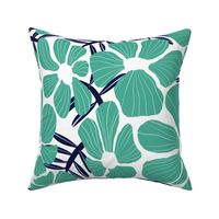 turquoise scandi floral on white - large scale