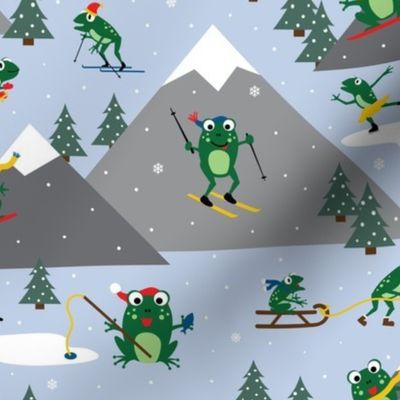 Winter Frogs Skiing Sledding 