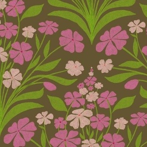 Larger Scale // Hand-drawn Textured Floral Group in pink and green