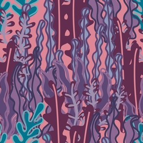 Multi Colored, Layered Seaweed -  Color Palette of Magenta and Grape Purple, Teal Blue, and Pink