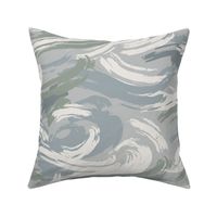 (m) painted brush strokes of textured ocean waves | stormy sea green grey white | medium scale 