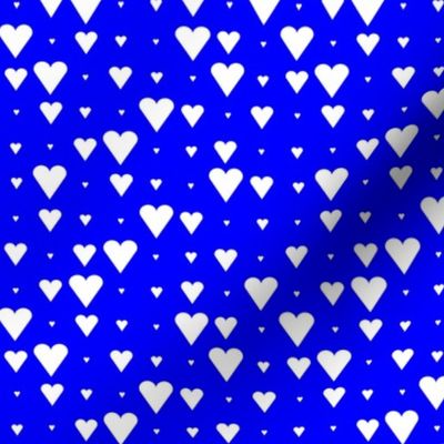 White Asymmetrical Hearts on Cobalt
