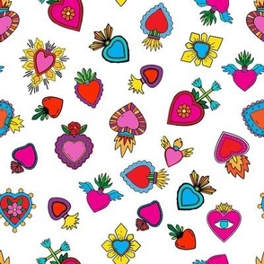 colorful milagro hearts  on white 8 in repeat