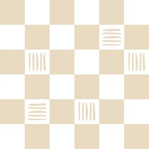 Earth tone cream beige checkered Brush Stroke details 