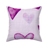 Bright purple hand drawn watercolor hearts  with linen texture (jumbo/ extra large scale)