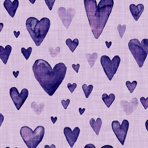 Dark plum hand drawn watercolor hearts  with linen texture (jumbo/ extra large scale)