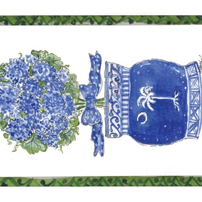 Blue Chinoiserie SC Hydrangea Topiary collage Tea Towel