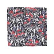 Enchanted Forest Floor - Red Cap Mushrooms, Mycelium, Starry Night