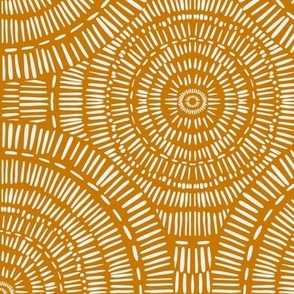 488 - Medium scale golden mustard and off white  boho ethnic hand drawn mandala circle for wallpaper, duvet covers, curtains, tablecloths and pillows