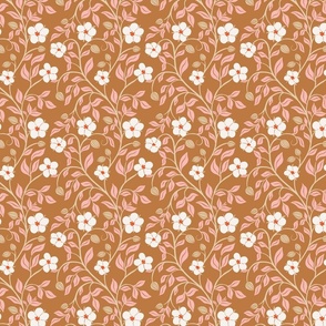 [S] Scarlet Pimpernel English Florals and Buds - White and Brown #P240067