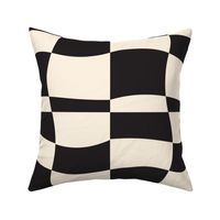 Wavy Retro 70s Checkers Geometric  Squares (LARGE) Black and Eggshell White