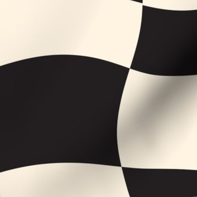 Wavy Retro 70s Checkers Geometric  Squares (LARGE) Black and Eggshell White