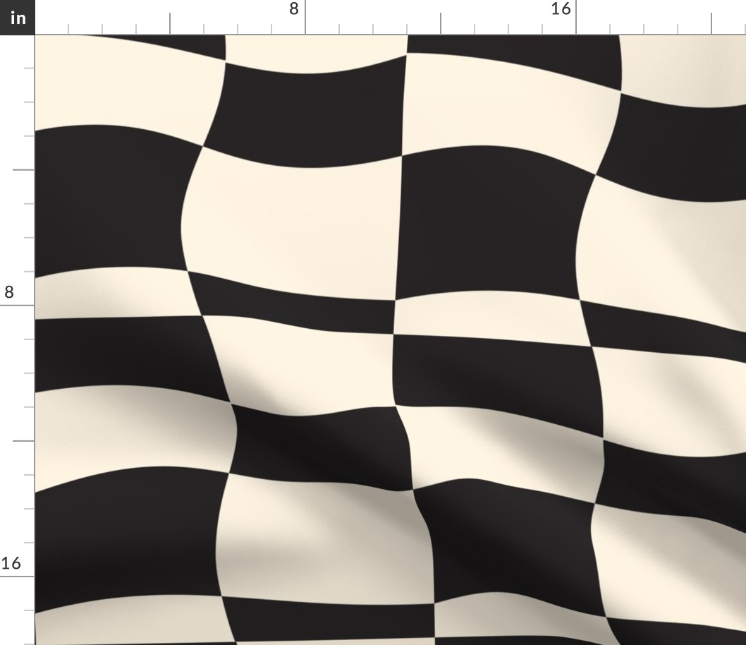 Wavy Retro 70s Checkers Geometric  Squares (LARGE) Black and Eggshell White