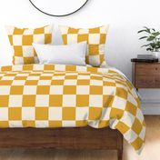 Retro 70s Checkers Geometric  Squares (LARGE) Saffron Yellow and Eggshell White